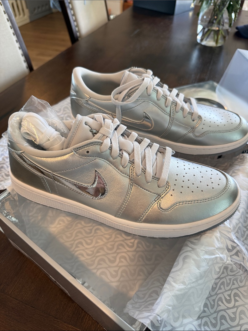 Nike Air Jordan 1 Low Silver Metallic with White Soles